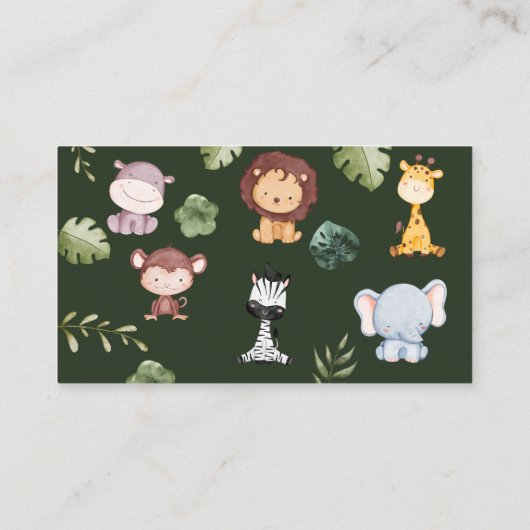 緑のジャングルサファリ野生動物おむつラッフル エンクロージャーカード (裏面)