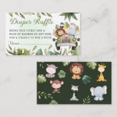 緑のジャングルサファリ野生動物おむつラッフル エンクロージャーカード (正面/裏面)