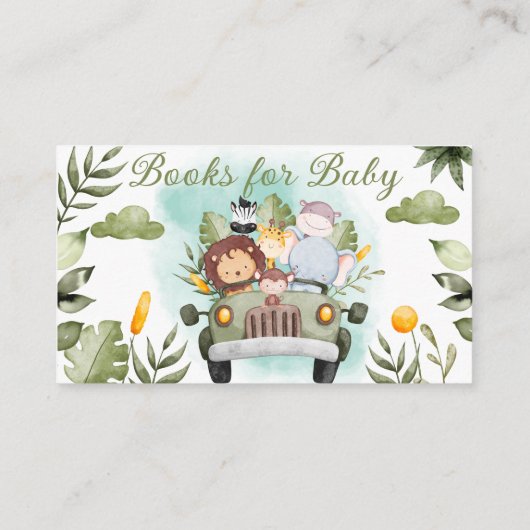 緑のジャングルサファリ野生動物の本ベビー エンクロージャーカード (裏面)