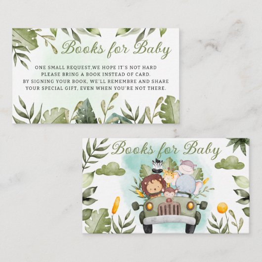 緑のジャングルサファリ野生動物の本ベビー エンクロージャーカード (正面/裏面)