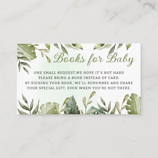 緑のジャングルサファリ野生動物の本ベビー エンクロージャーカード (正面)