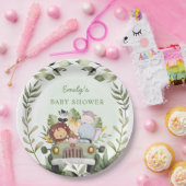 緑のジャングルサファリ野生動物の赤ちゃんシャワー ペーパープレート (パーティー)