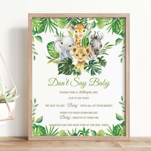 緑のジャングル動物のシャワーはベビーゲームを言わない ポスター