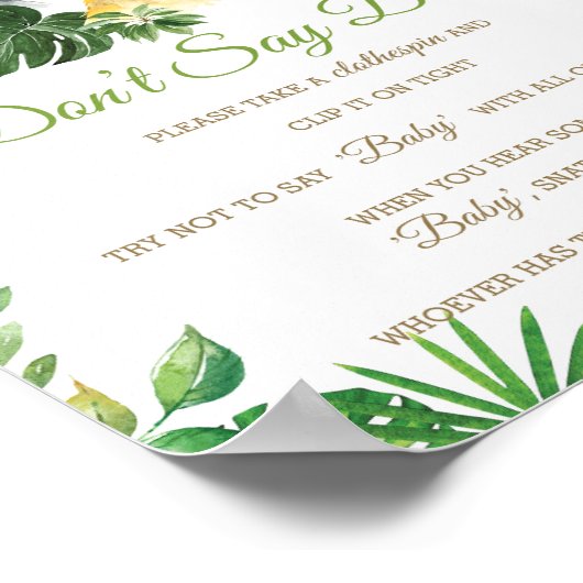 緑のジャングル動物のシャワーはベビーゲームを言わない ポスター (角)