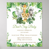 緑のジャングル動物のシャワーはベビーゲームを言わない ポスター (正面)