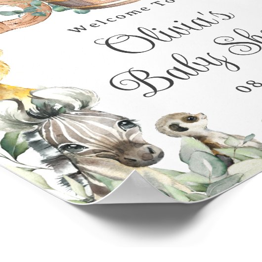 緑のジャングル動物の赤ちゃんシャワーへようこそ ポスター (角)