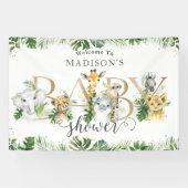 緑のジャングル動物の赤ちゃんシャワーへようこそ 横断幕 (横)