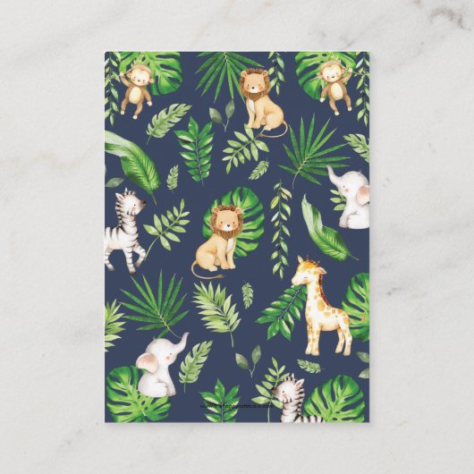 緑のジャングル動物の赤ちゃんシャワーベビー エンクロージャーカード (裏面)