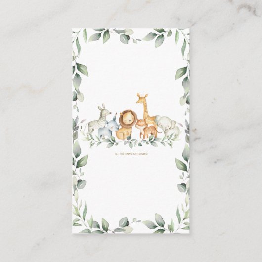 緑のジャングル動物の赤ちゃんシャワーベビー エンクロージャーカード (裏面)