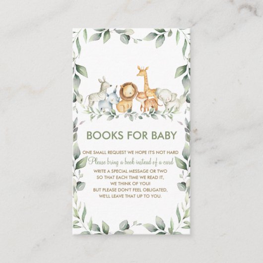 緑のジャングル動物の赤ちゃんシャワーベビー エンクロージャーカード (正面)