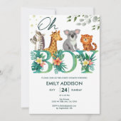 緑のジャングル動物オ男の子サファリ赤ちゃんシャワー 招待状 (正面)