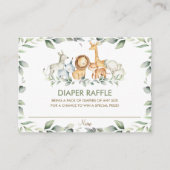 緑のジャングル動物ベビーシャワーおむつラッフル エンクロージャーカード (正面)