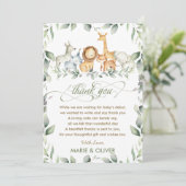 緑のジャングル動物ベビーシャワー誕生日Th サンキューカード (スタンド正面)