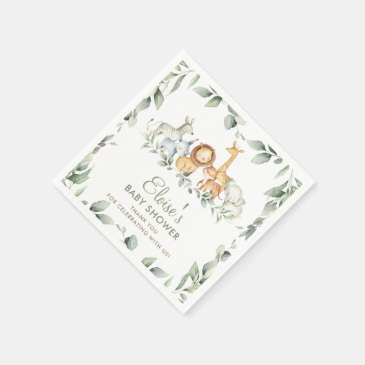 緑のジャングル動物ベビーシャワー1st誕生日 スタンダードカクテルナプキン (角)