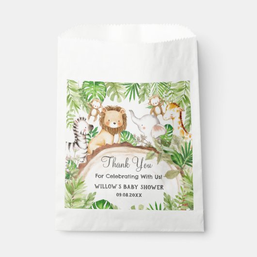 緑のジャングル動物ベビーシャワー1st誕生日 フェイバーバッグ (正面)