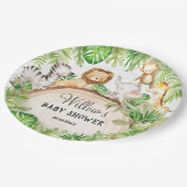 緑のジャングル動物ベビーシャワー1st誕生日 ペーパープレート (アングル)