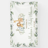 緑のジャングル動物誕生日ウェルカムバックドロップ 横断幕 (縦)