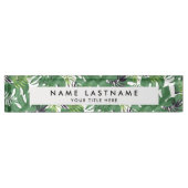 緑のジャングル離れの熱帯自然パターンホワイト デスクネームプレート (正面)