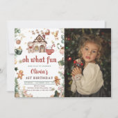 緑のジンジャーブレッドクリスマスCookies誕生日写真 招待状 (正面)