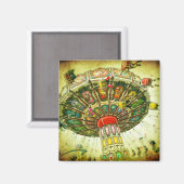 緑のスイングライドカーニバルヴィンテージ写真スタイリッシュ マグネット (正面/裏面)