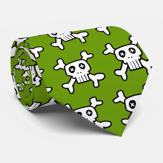 緑のスカルの十字の骨 ネクタイ (ロール)
