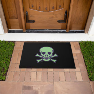緑のスカルの黒の大きな書式 ドアマット