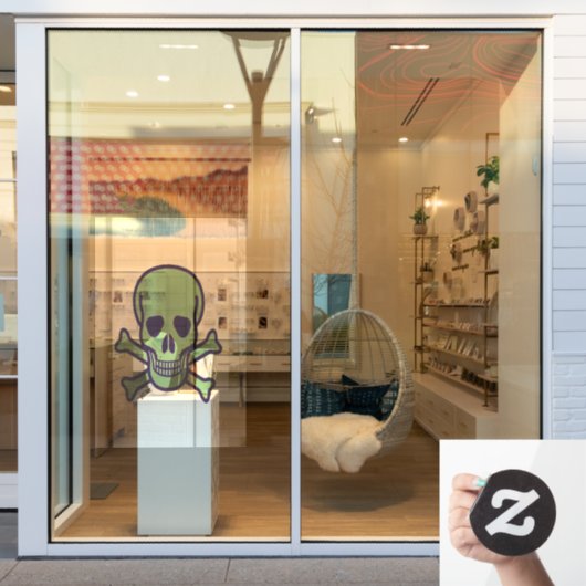 緑のスカルXL窓のフロントスティック ウィンドウサイン (店舗窓)