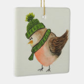 緑のスカーフと帽子の水の色ロビン セラミックオーナメント (右)