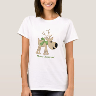 緑のスカーフのクリスマスのトナカイ Tシャツ