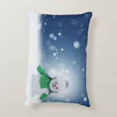 緑のスカーフをした雪だるま アクセントクッション (裏面(縦))