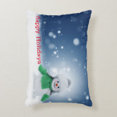 緑のスカーフをした雪だるま アクセントクッション (正面(垂直))