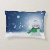 緑のスカーフをした雪だるま アクセントクッション (裏面)