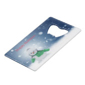 緑のスカーフをした雪だるま クレジットカード栓抜き (正面アングル)