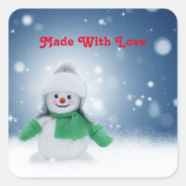緑のスカーフをした雪だるま スクエアシール