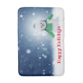 緑のスカーフをした雪だるま バスマット (正面縦)