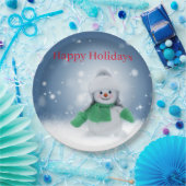 緑のスカーフをした雪だるま ペーパープレート (パーティー)