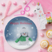 緑のスカーフをした雪だるま ペーパープレート (パーティー)