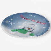 緑のスカーフをした雪だるま ペーパープレート (アングル)