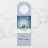 緑のスカーフをした雪だるま ボトルネックタグ (裏面)