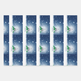 緑のスカーフをした雪だるま ラッピングペーパーシート