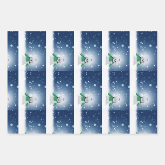 緑のスカーフをした雪だるま ラッピングペーパーシート (正面)