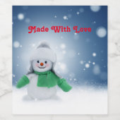 緑のスカーフをした雪だるま ワインラベル (シングルラベル)