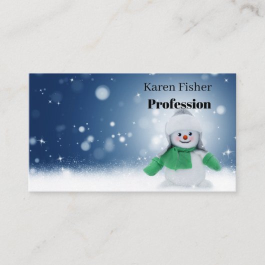 緑のスカーフをした雪だるま 名刺 (正面)