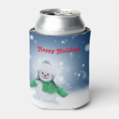 緑のスカーフをした雪だるま 缶クーラー (缶正面)