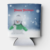 緑のスカーフをした雪だるま 缶クーラー (正面)