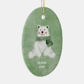 緑のスカーフを着たホッキョクグマのクリスマス セラミックオーナメント (右)