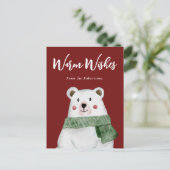 緑のスカーフを着たホッキョクグマ雪 シーズンポストカード (スタンド正面)