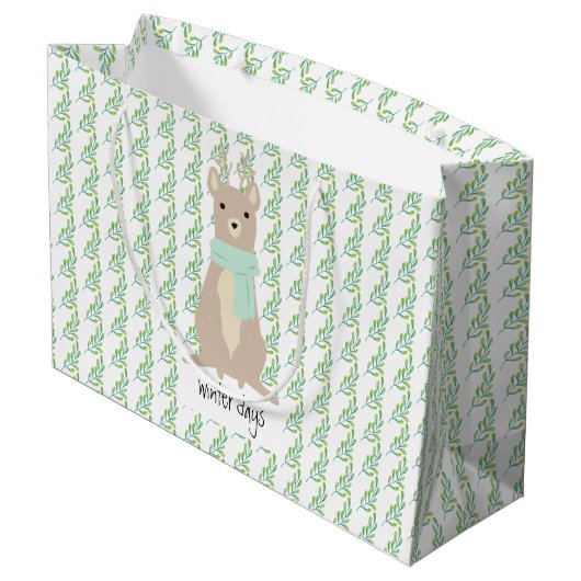 緑のスカーフを着ている鹿 ラージペーパーバッグ (裏面アングル)