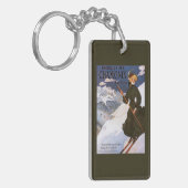 緑のスキーポスターの女性 キーホルダー (正面左)