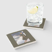 緑のスキーポスターの女性 ストーンコースター (横)